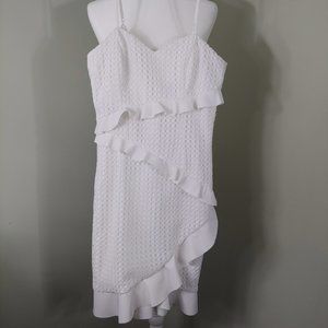 Bardot White Size 6 Eyelet Ruffle Adjustable Spaghetti Strap Mini Dress